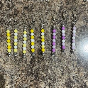 Beaded Keychain Clip for Kids - Yellow & Purple
